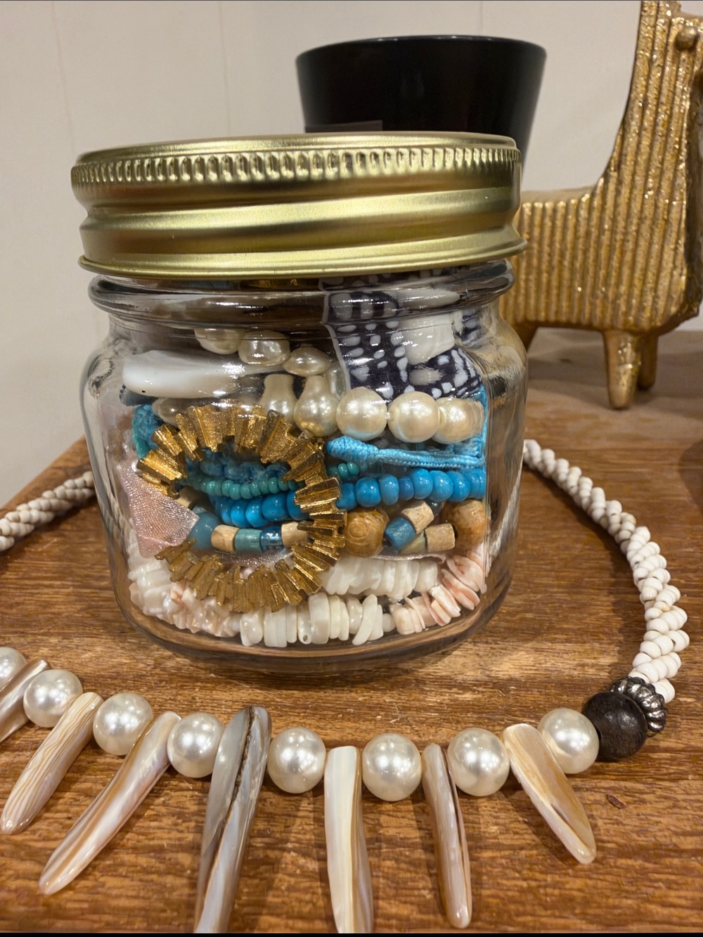 Pink blue white golden and more jewelry jar - lots to explore